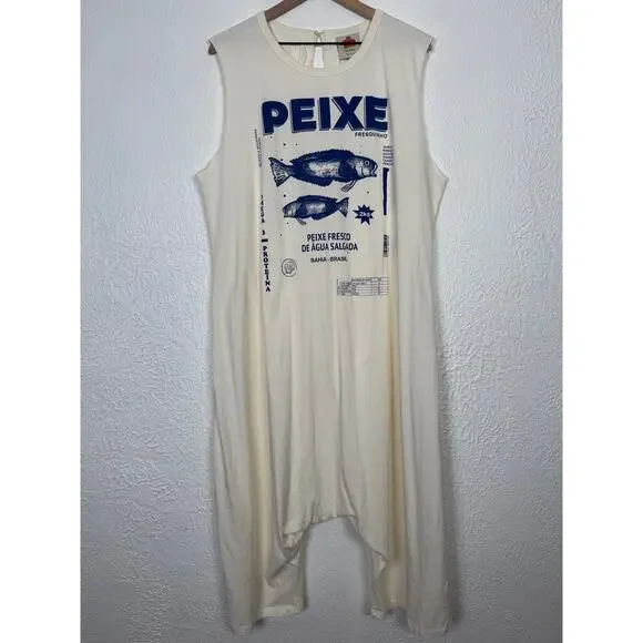 Farm Rio Peixe Printed Cotton-Jersey Jumpsuit Off White Size Large - Picture 3 of 7